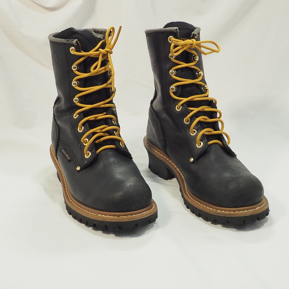 Carolina Elm 8" Logger Mens 8.5 Black Leather Soft Toe Waterproof Lug Sole CA420